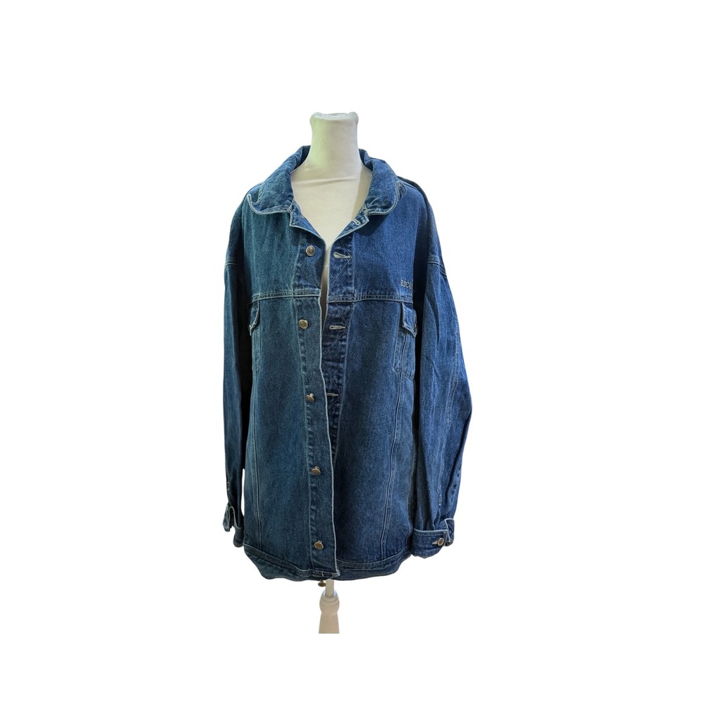 Rocawear Mens Big & Tall Denim Trucker Jacket Blue Embroidered 2X 100% Cotton